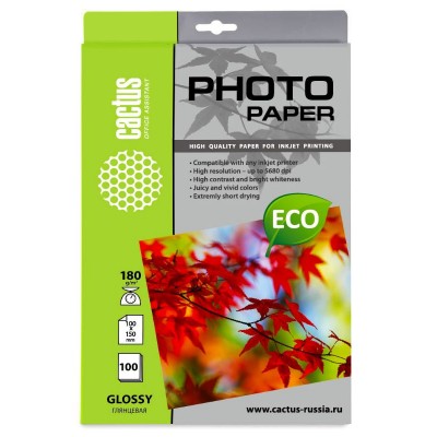 Бумага Cactus CS-GA6180100E 10x15/180г/м2/100л глянцевая