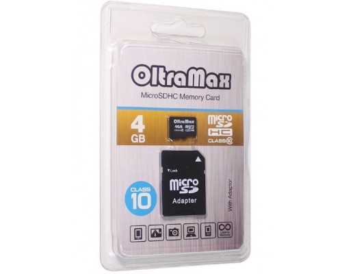 Карта памяти OltraMax MicroSD 4Gb Class 10 + Adapter SD