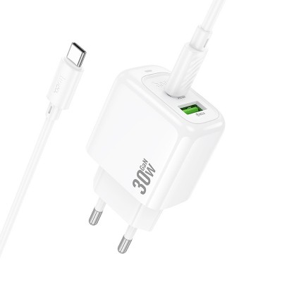 Сетевое зар. устр. HOCO CS55A USB/TypeC/30W + кабель TypeC/iPhone белый