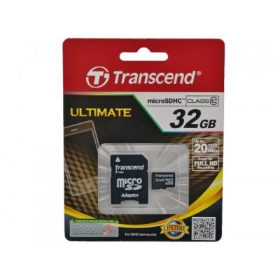 Карта памяти Transcend MicroSD HC Flash Card 32Gb Class10 + Adapter microSD-->SD гар.6 мес.