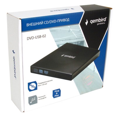 Оптический привод Gembird внешний CD/DVD USB 2.0 DVD-USB-02R чёрный