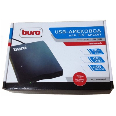 Дисковод FDD 3.5" Buro BUM-USB 1.44Mb черный  гар.12мес.