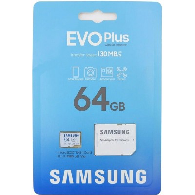 Карта памяти Samsung 64Gb EVO PLUS Class10 + adapter