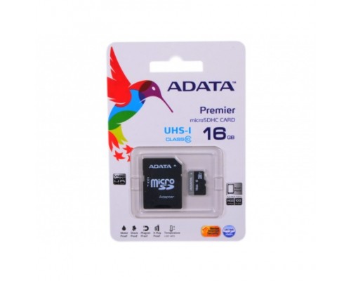 Карта памяти ADATA MicroSDHC Flash Card 16Gb Class 10 + Adapter microSD--> SD
