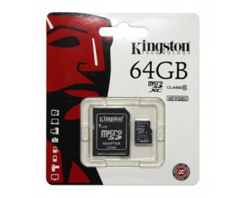 Карта памяти Kingston MicroSD 64Gb Class 10 Flash Card+SD adapter гар.6 мес.