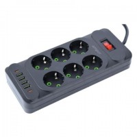 Сетевой фильтр Amper 6 розеток 4,0м 4USB 2Type-C чёрный