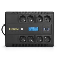 ИБП ExeGate NEO Smart LHB-1000.LCD.AVR.8SH.CH.RJ.4*USB 1000VA/650Вт черный