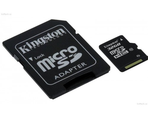 Карта памяти Kingston MicroSD HC Flash Card 32Gb Class 10 + Adapter microSD--> SD гар.6 мес.